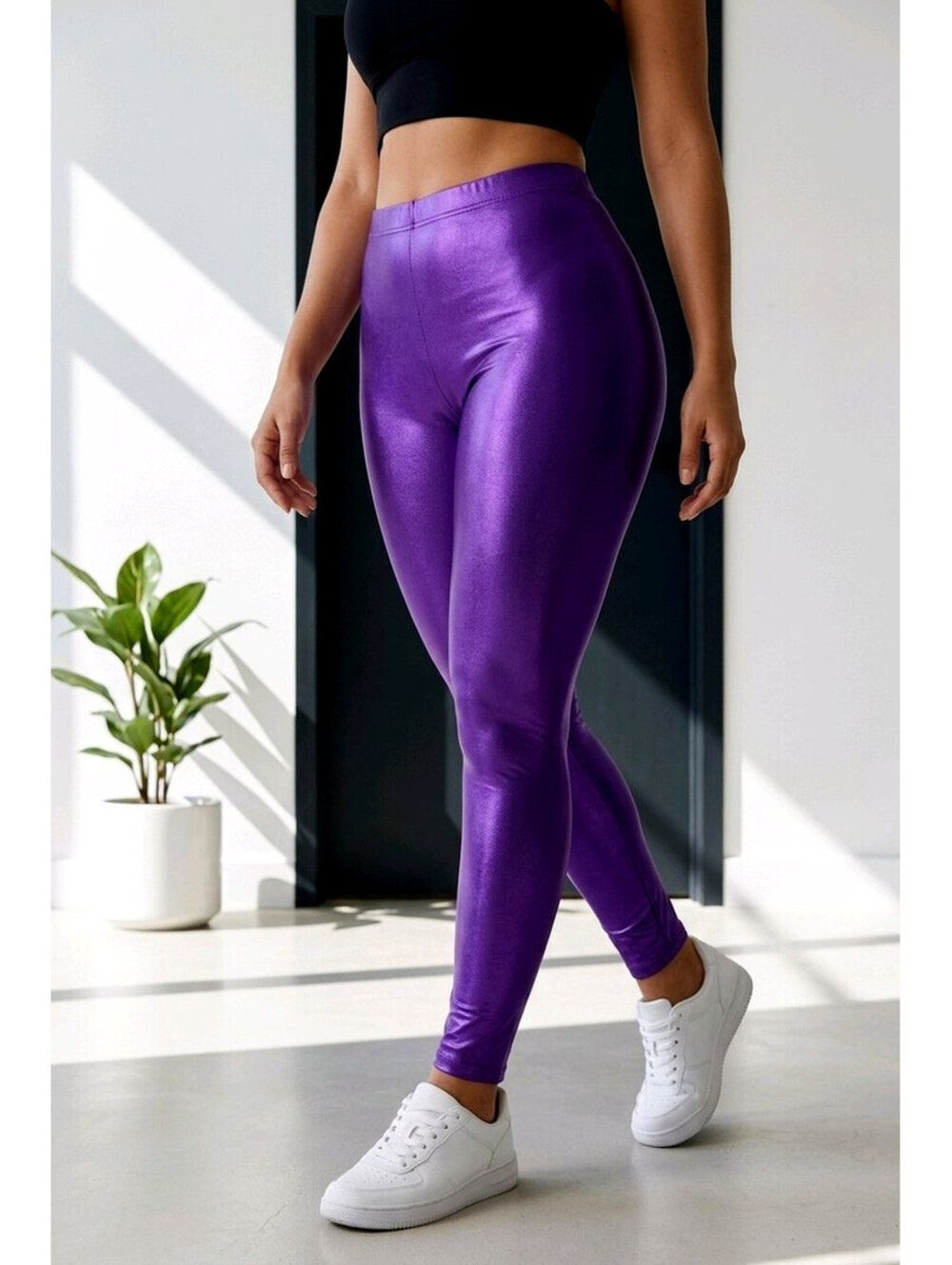 Women's Purple & Gray Metallic Shiny Leggings 2pk sz Medium